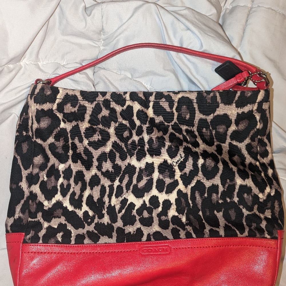 Coach bag red and leopard print with matching wallet